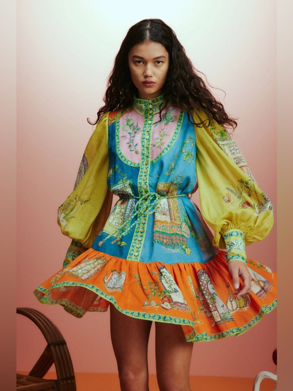 Alemais Multicolor Long Sleeve Printed Mini Dress